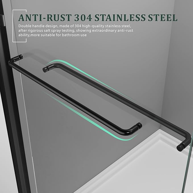 Bathtub Shower Door,56-60 inch W x 57 inch H Bypass Double Sliding Bath Tub Glass Shower Door,Semi-Frameless SGCC/ANSI Certified 1/4 inch Clear Tempered Glass,Matte Black Stainless Steel Handles