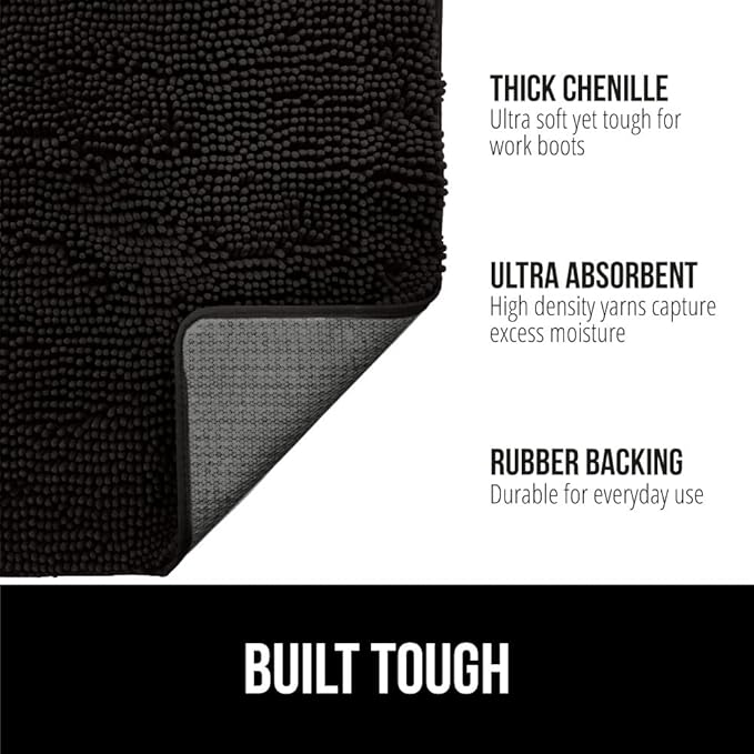 GORILLA GRIP SoakSTOPPER Dog Door Mat, Machine Washable Rug Absorbent Doormat Captures Moisture Mud Dirt, Quick Dry Soft Chenille Entryway Rugs Indoor Entrance Mats for Dog Paws, 24x17 Black