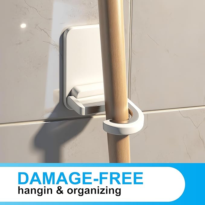 6Pack Broom Holder Wall Mount, Damage Free Hanging Wall Mount Broom and Mop Holder, Household Cleaning Organizer for Organization and Storage, Holds up to 6 lb