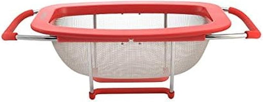 Farberware 5216427 Professional Stainless Steel Expandable Over-The-Sink Colander/Strainer, Red