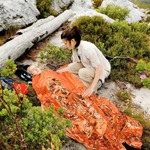 20 Pcs Emergency Blankets Bulk Space Survival Blanket, Orange - Image 3