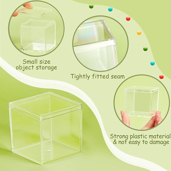 Blulu 8 Pcs Clear Acrylic Box with Lid Plastic Jewelry Mini Storage Box Mini Cube Containers for Candy and Tiny Jewelry Easter Party Favor(4.72 x 4.72 x 4.72 Inch,Classic Style)