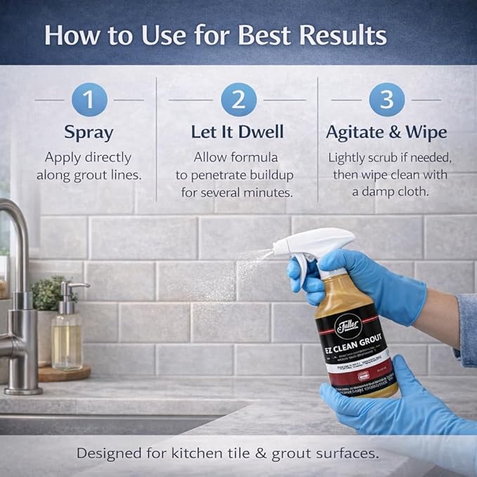 Fuller EZ Clean Grout Cleaner – Professional Strength Tile & Grout Cleaner Spray, Extra Heavy Duty Deep Cleaning Formula, No Mixing Needed, Removes Dirt & Stains, 32 fl. Oz (With Sprayer)