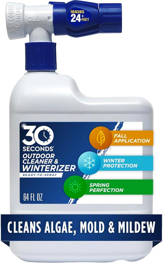 30 SECONDS Outdoor Cleaner & Winterizer - Spray in Fall, Works all Winter Long to Prevent Mold, Moss, Algae Stains from forming - No scrubbing required, 64 Fl Oz Hose End Spray