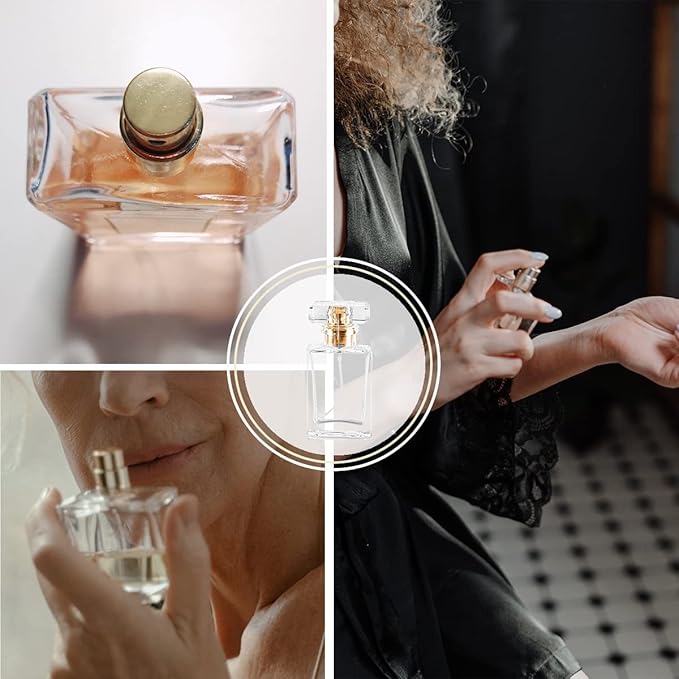 Empty Refillable Perfume Spray Atomizer - 8 PCS 30ml Glass Clear Travel Container - Fine Mist Pump Dispenser (Square)