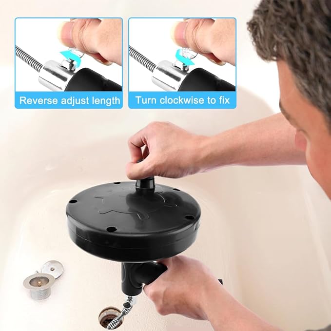 33ft Drain Clog Remover, Drain Hair Remover with Gloves, Rotating Handle Flexible Plumbing Snake Cleaner Tool for Kitchen,Bathrom and Shower (Black)