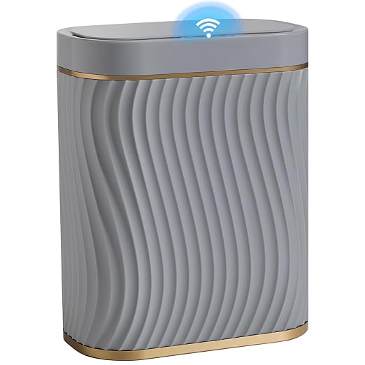 Bathroom Small Trash Can with Automatic Touchless Lid, 2.6 Gallon Smart Garbage Can Narrow Waterproof Trash Bin for Bedroom, Office, Living Room