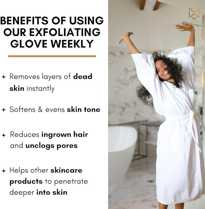 Exfoliating Glove Kessa Mitt Body Scrubber – Dead Skin Remover Shower Glove for Deep Pore Cleansing, Black Soap, and Moisturizer with Argan Oil by Moroccan Source – 3 Piece Spa Set Kit