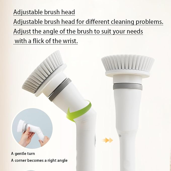 Cordless Cleaning Brush, 6 Replaceable Scrubber Heads & 2 Adjustable Speeds Electric Spin Scrubber Brush, Power Shower Scrubber with Long Handle Bathroom