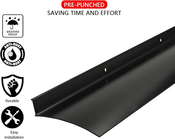 Heavy-Duty 5.12" W 43.3" L Door Rain Drip Guard Overhead,Aluminum Drip Cap for Exterior Doors Window Top,Rain Drip Edge Flashing,Water Deflector,Rain Diverter,Anodized Black 1PCS