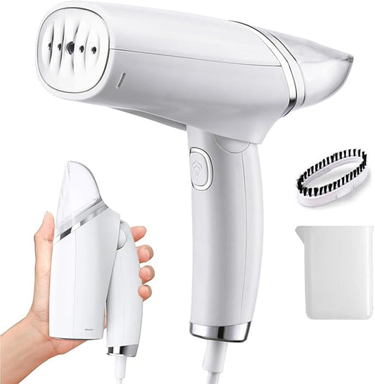 Handheld Clothing Steamer, 1000W Portable Foldable Stainless Steel Panel Steam Iron，A Small Clothing Wrinkle Remover Weighing 1.32 Pounds Suitable for Home, Travel & Office (White)