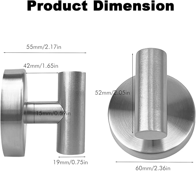 6 PCS Suction Cup Shower Towel Hooks, Wall Mount Robe Holder, Heavy Duty No Drill Wall SUS304 Waterproof Stainless Steel Hooks for Bedroom, Bathroom, Kitchen, Hotel and Office (Brushed Nickel)