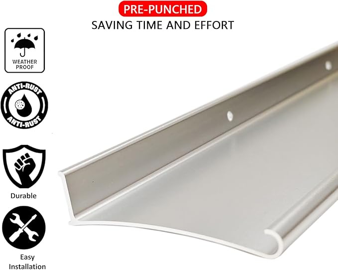 Heavy-Duty 5.12" W 43.3" L Door Rain Drip Guard Overhead,Aluminum Drip Cap for Exterior Doors Window Top,Rain Drip Edge Flashing,Water Deflector,Rain Diverter,Anodized Silver 1PCS