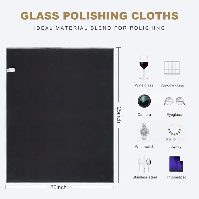 SINLAND Microfiber Glass Polishing Cloths Large Size Thick Lintless Drying Towels for Wine Glasses Stemware Dishes Stainless Appliances 20 Inch X 25 Inch Pack of 2 Black