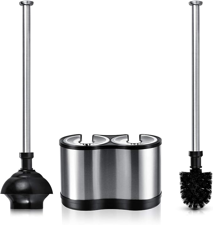 ToiletTree Products Modern Deluxe Freestanding Toilet Brush and Plunger Combo (Stainless Steel, Brush and Plunger Combo Set 4.5” x 9.75” x 18.5")