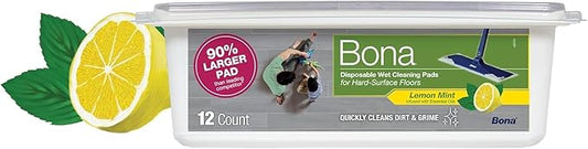 Bona® Disposable Wet Cleaning Pads for Hard-Surface Floors,Lemon Mint Scent,12 Count (Pack of 6)