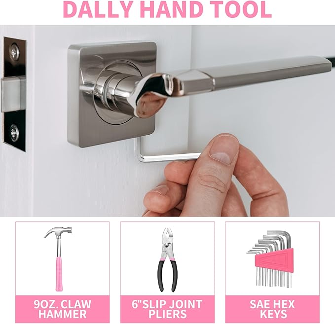 39 Piece Pink Tool Set for Women, All Purpose Household Hand Tool Kit with Plastic Storage Box, Small Tool kit for Home Garage Office College Dorm