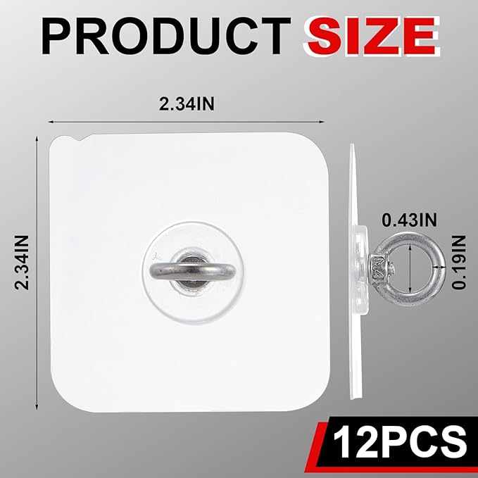 12 Pcs Heavy Duty Adhesive Ceiling Hooks Ceiling Wall Christmas Hooks Hangers Without Nails Practical Stainless Steel Waterproof for Indoor Outdoor Home Office Kitchen Hanging Plant