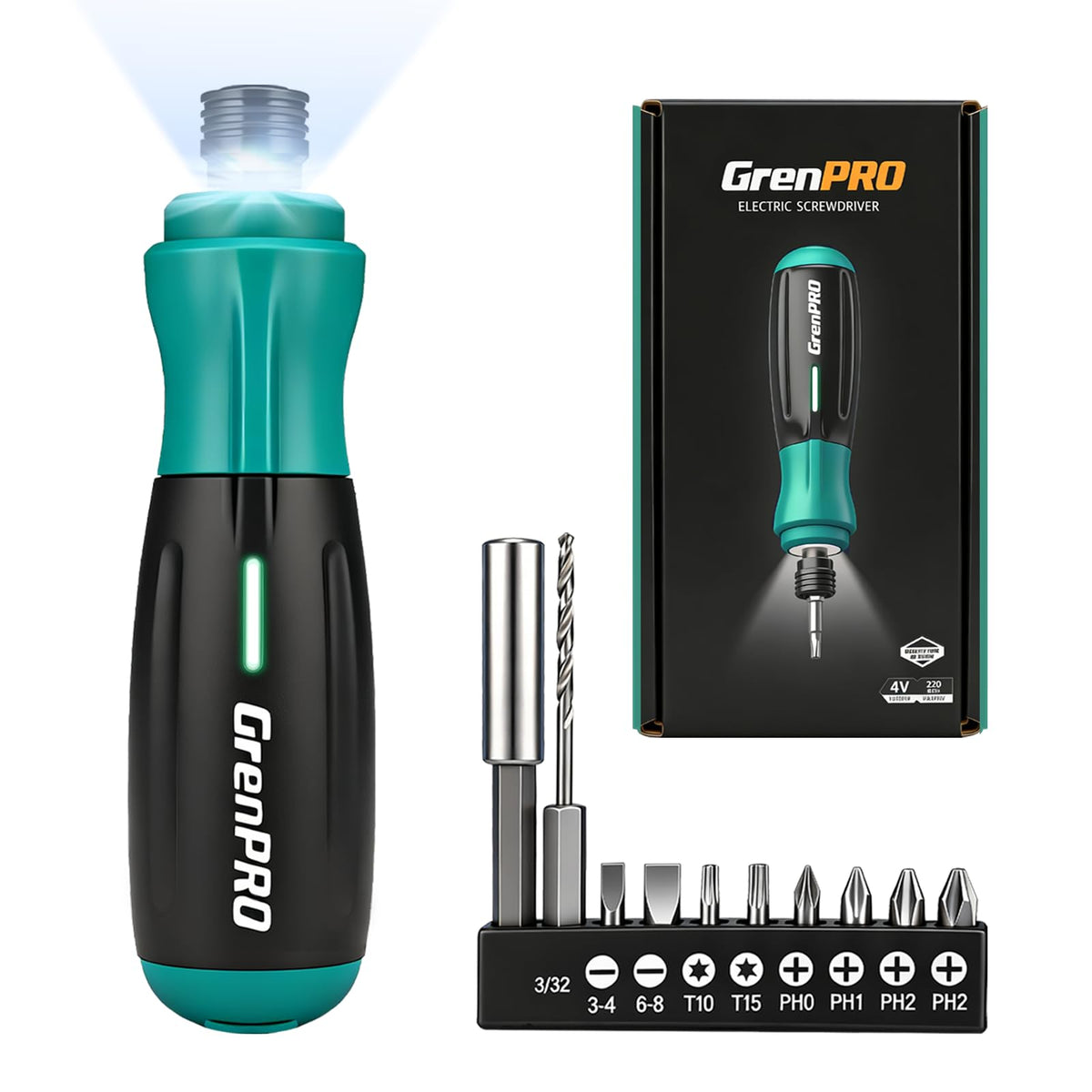 4V Cordless Electric Screwdriver Set, 10 Magnetic Bits, LED Light - Image 1