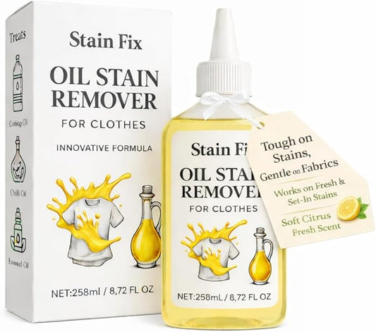 Instant Oil Stain Remover for Clothes (8.72oz) - Fabric Stain Remover For Cooking, Engine, Dried Oil And Grease Stains - Safe for All Fabric Types