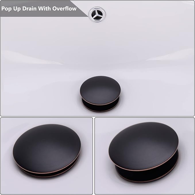 Oil Rubbed Bronze Pop Up Drain with Overflow,Bathroom Sink Drain with Hair Strainer Basket Hair Catcher Push Sink Drain Lavatory Drain 83606-1ORB.