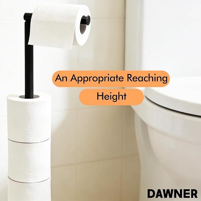 DAWNER 24" Black Toilet Paper Holder Free Standing, Stainless Steel Rustproof Toilet Paper Stand with Storage, Stable Heavy Weighted Flat Base for Apartment, Bathroom, Kitchen, Matte Black Finish