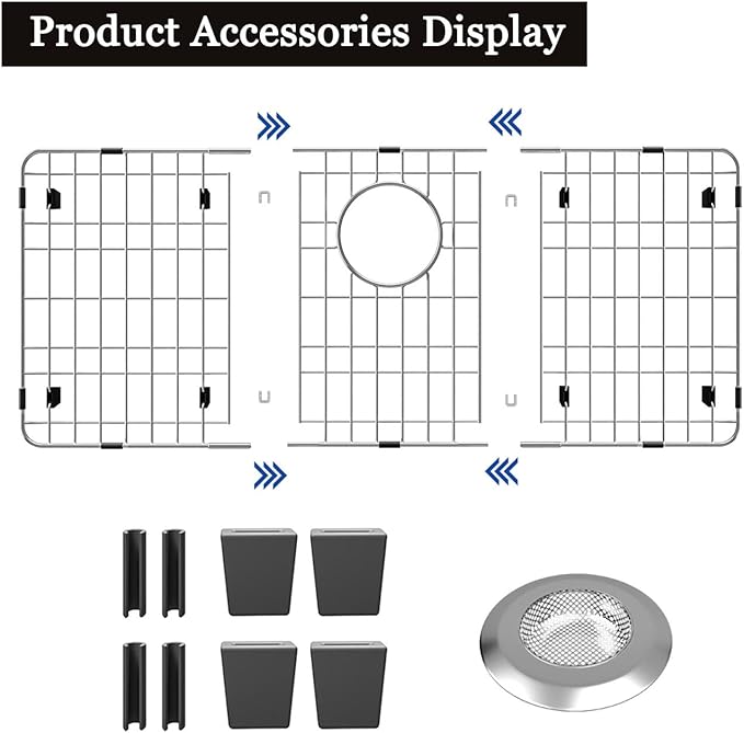 Stainless Steel Sink Protector 28-7/8" x 14-3/8" with Rear Drain, Metal Sink Rack for Bottom of Sink, Kitchen Sink Grate and Sink Protectors with Sink Strainer (28-7/8" x 14-3/8" - Rear Drain)