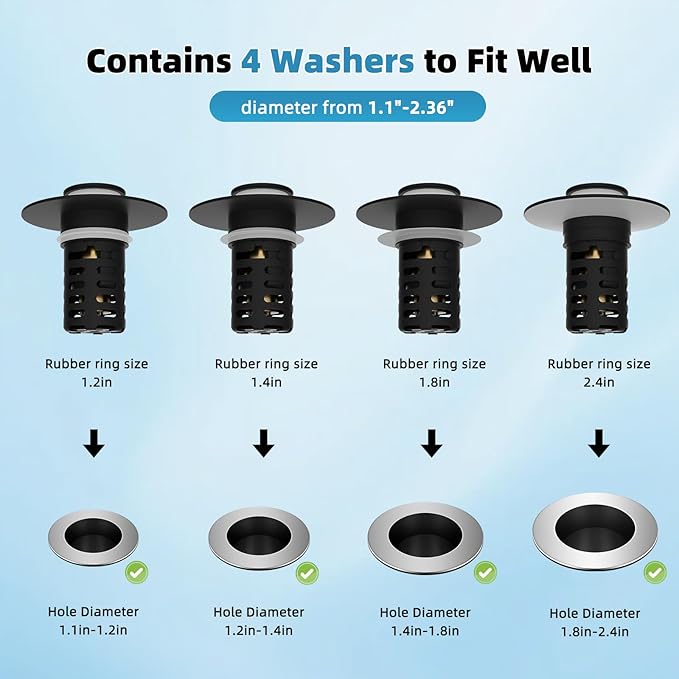Universal Metal Bathroom Sink Drain Strainer Hair Catcher Upgraded 3 in 1 Pop-up Sink Stopper, with Detachable Stainless Steel Filter Basket, Fit for Standard 1.1''~2.36'' Basin Hole, Matte Black