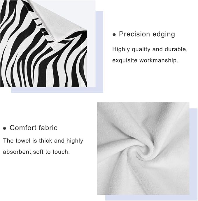 3 Piece Zebra Animal Skin Print Bath Towels Set,Microfiber Modern Black White Striped Abstract Decorative Bathroom Towels,1 Bath Towel 1 Hand Towel for Bathroom Kitchen,1 Washcloth for Face