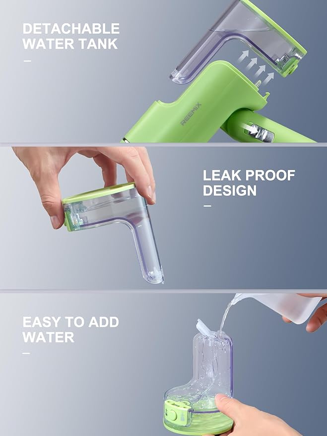 Reemix Portable Garment Steamer, Powerful Foldable Handhled Steamer 1300W, Travel Size Steamer For Clothes 20S Fast Heat-up, Fabric Steamer for Home & Travel, 120V Only (Green)