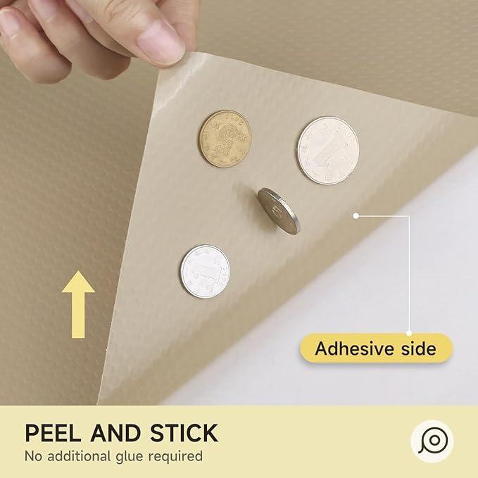WochiTV Adhesive Shelf Liner 17.5 X 360 Inches Peel and Stick Kitchen Liner for Cabinets, Drawers Removable Protector Mat Waterproof Contact Covering for Dresser Pantry Countertops Shelves, Khaki