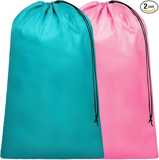 F-color Travel Laundry Bags 2 Pack - Cruise Essentials 2026 Washable Large Dirty Clothes Organizer Pouch 24 x 36 Inch for Cruise Ship Cabin, Summer Camp & College Dorm Hamper Liner, Blue & Pink