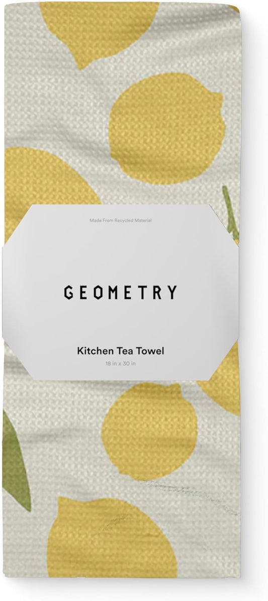 GEOMETRY Kitchen Tea Towels - Quick Dry Microfiber Dish Towels for Kitchen Sunny Lemons, 18" x 30" 1 Pack