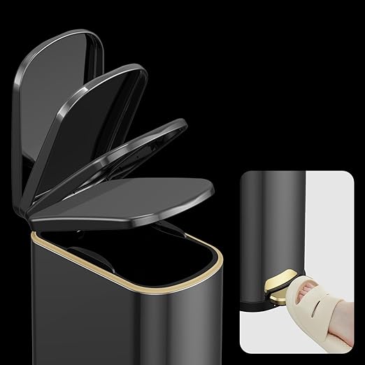 2.6 Gal Bathroom Trash Can with Soft Close Stay Open Lid, Small Rectangular 10L Stainless Steel Waste bin for Narrow Space, Waterproof, Odor Protection, Titanium Black