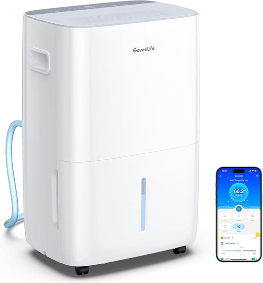 GoveeLife Dehumidifier for Home 4,500 Sq.Ft, 50 to 137 Pint Smart Auto Humidity Control, Drain Hose, 2.0Gal Bucket, Compressor Dehumidifiers for Basement with Auto Shut Off, Bathroom, Garage, w/WiFi