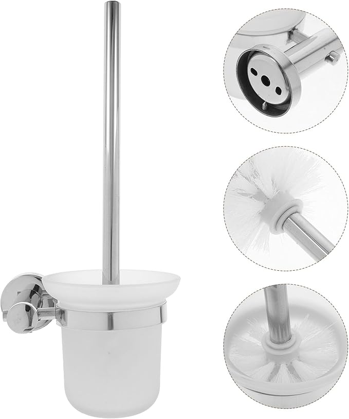 SUPVOX Stainless Steel Long Handle Toilet Brush with Holder, 304 Thickened Bathroom Cleaning Brush Set for Deep Toilet Scrubbing and Household Bathroom Supplies