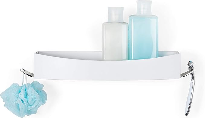 Better Living Clever Flip Shower Shelf, Basket or Shelf, Wall Mounted Shower Caddy Organizer with Removable Hooks, Multi-Purpose, No Drilling Adhesive, 16.88" x 4" x 2.88", White