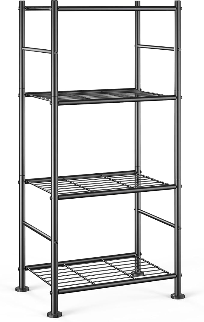 4 Tier Metal Shelf Organizer, Space-Saving, 18"x12"x44", Black