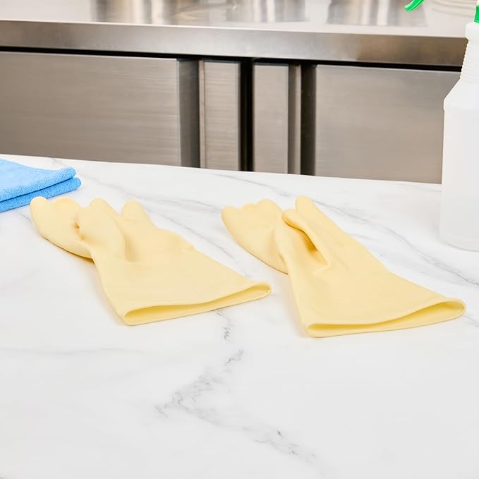 Restaurantware-Clean Tek Professional 22 Mil Large Cleaning Gloves, 10 Pairs Of Long Cuff Gloves - No-Slip Grip, No-Powder, Yellow Latex Gloves For Kitchen Cleaning, Ideal For Washing Dishes