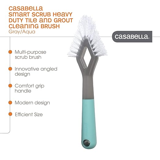CLR Brilliant Bath Foaming Bathroom Cleaner Spray, 26 Ounce Bottle (Pack Of 2) & Casabella Smart Scrub Heavy Duty Tile and Grout Cleaning Brush, Gray, Grey/Aqua (15933)