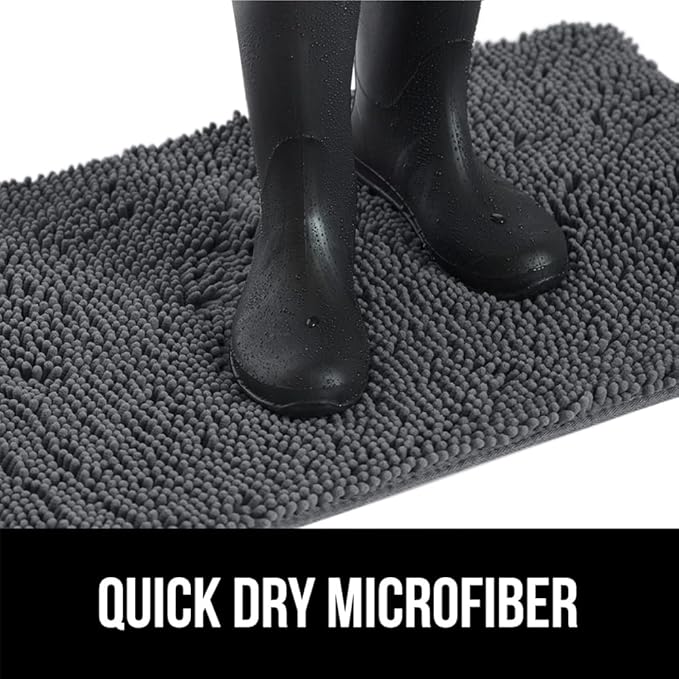 GORILLA GRIP SoakSTOPPER Dog Door Mat, 30x20 Machine Washable Rug Absorbent Doormat Captures Moisture Mud Dirt, Quick Dry Soft Chenille Entryway Rugs Indoor Entrance Mats for Dog Paws, Charcoal