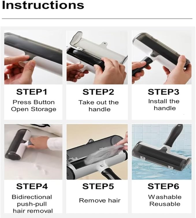 Pet Hair Remover Tool, Reusable Lint Roller Brush for Cat and Dog Hair and Fur Remover from Sofa, Couch, Furniture, Carpet, Bedding, Clothes and Car Seat. Waterproof, Portable and Easy to Clean-White