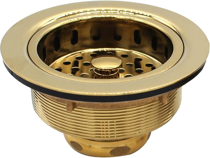 Westbrass D2165-01 Post Style Large Kitchen Basket Strainer with Waste Disposal Flange and Stopper, Polished Brass
