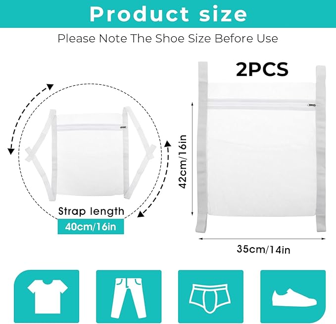 2Pcs Shoe Dryer Bag, Reusable Sneaker Wash Dry Net Bag, Large Honey Comber Mesh Bags with Zipper and Strap, Dryer Sneakers Laundry Shoe Bag Tool for Washer Dryer Shoes, Clothing,15.7''x15.7''