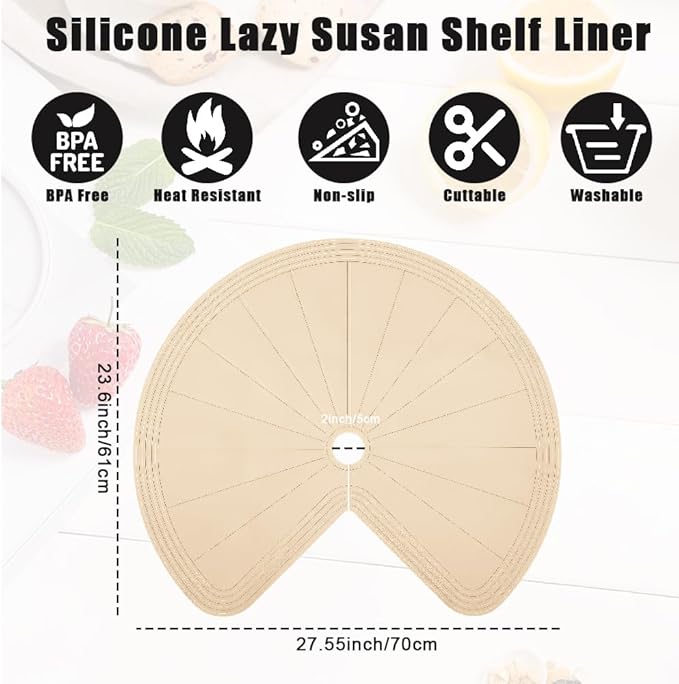 2 PCS 28" Lazy Susan Shelf Liner, Jaxbo Silicone Lazy Susan Liner for Dual Tier Pie Cut Organizer,Non-Slip Thermal Protection Mat