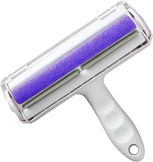 Reusable Pet Hair Remover Roller – Dog & Cat Fur Lint Cleaner for Sofa, Carpet, Bed & Car Seats – No Adhesive Required (White/Purple)