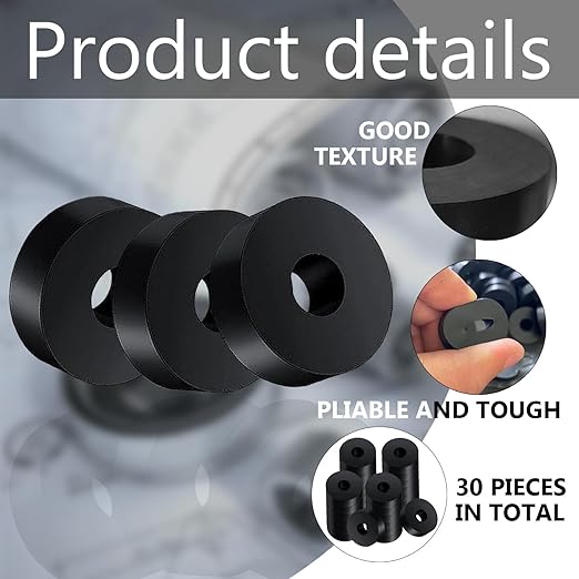 30 PCS Rubber Spacer 5 Sizes Black Non-Slip Thick Grommets Vibration Isolation Round Rubber Flat Washers Spacers Washers for Home and Car Accessories