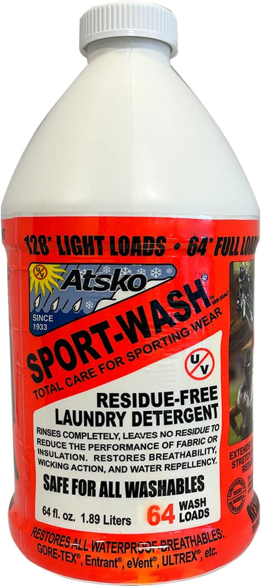 Atsko Sno-Seal SPORT WASH LAUNDRY DETERGENT, Liquid, 64 Fl Oz (Pack of 1), Unscented