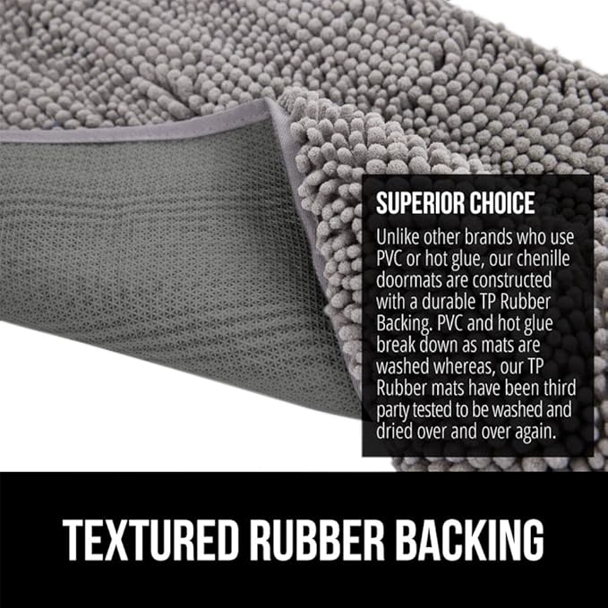 GORILLA GRIP SoakSTOPPER Dog Door Mat, Machine Washable Rug Absorbent Doormat Captures Moisture Mud Dirt, Quick Dry Soft Chenille Entryway Rugs Indoor Entrance Mats for Dog Paws, 24x17 Grey