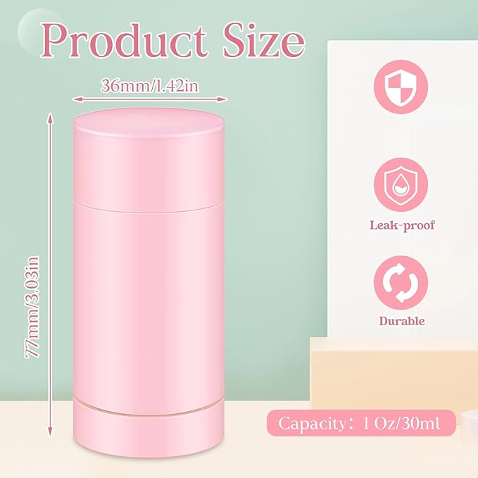 30 Pcs Empty Deodorant Containers Twist up Filling Stick Plastic Deodorant Container Refillable Bottles Bottomfill Round Lip Balm Tubes for Homemade DIY Lipstick Crayon(30 ml,Pink)